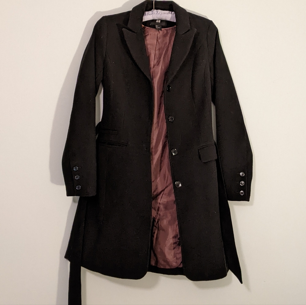 H&M Black Belted Coat Size 4
